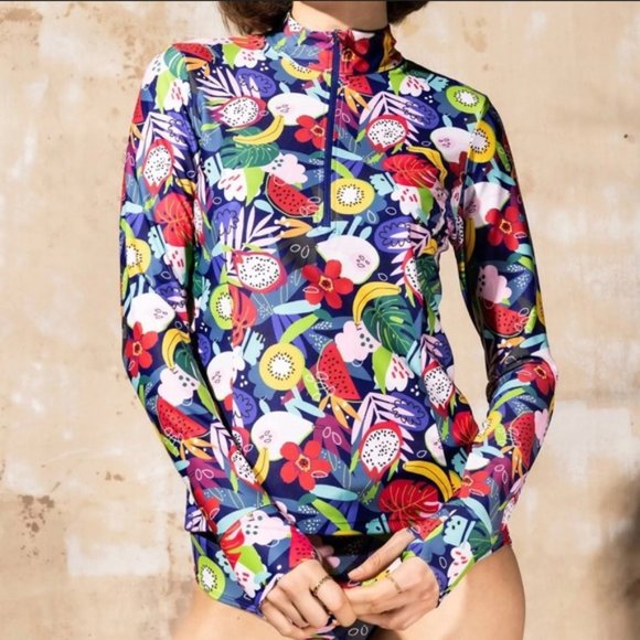 Mott50 Swim Mott5 Cicely Quarter Zip Rash Guard Island Time Size M